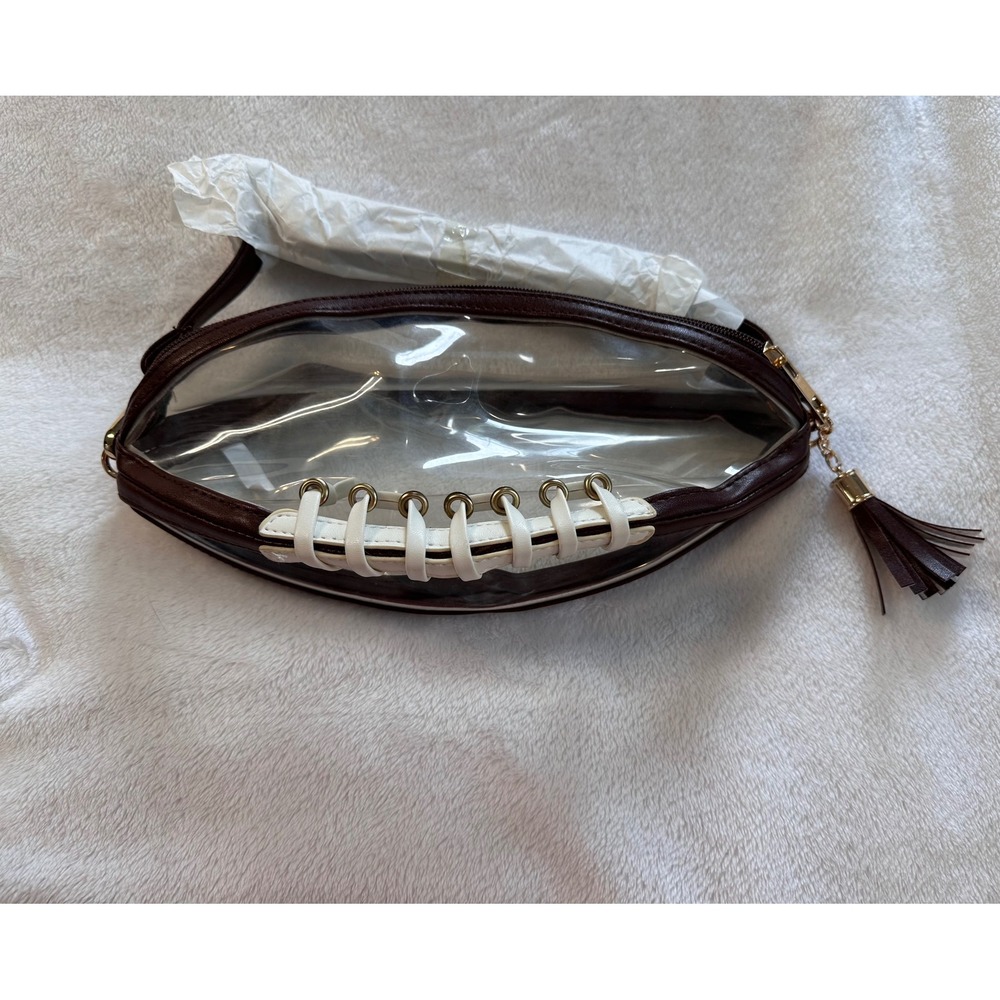 Clear Football Crossbody Bag Brown Stadium Approved Game Day Purse Tassel Gold